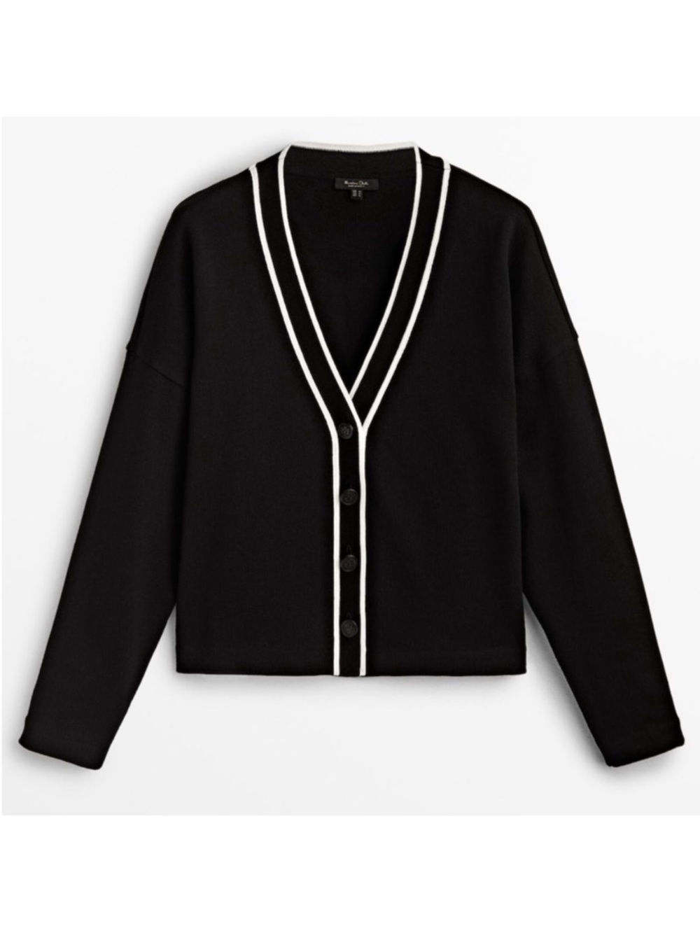 Massimo Dutti black white contrast cotton cardigan xs